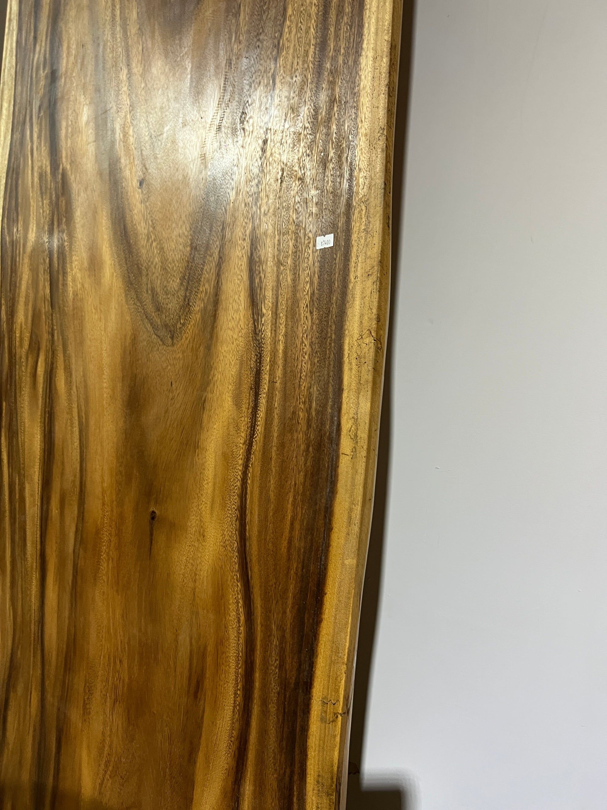 No. 9 – 150” Live Edge Dining Table – Acacia Slab with Limestone Base