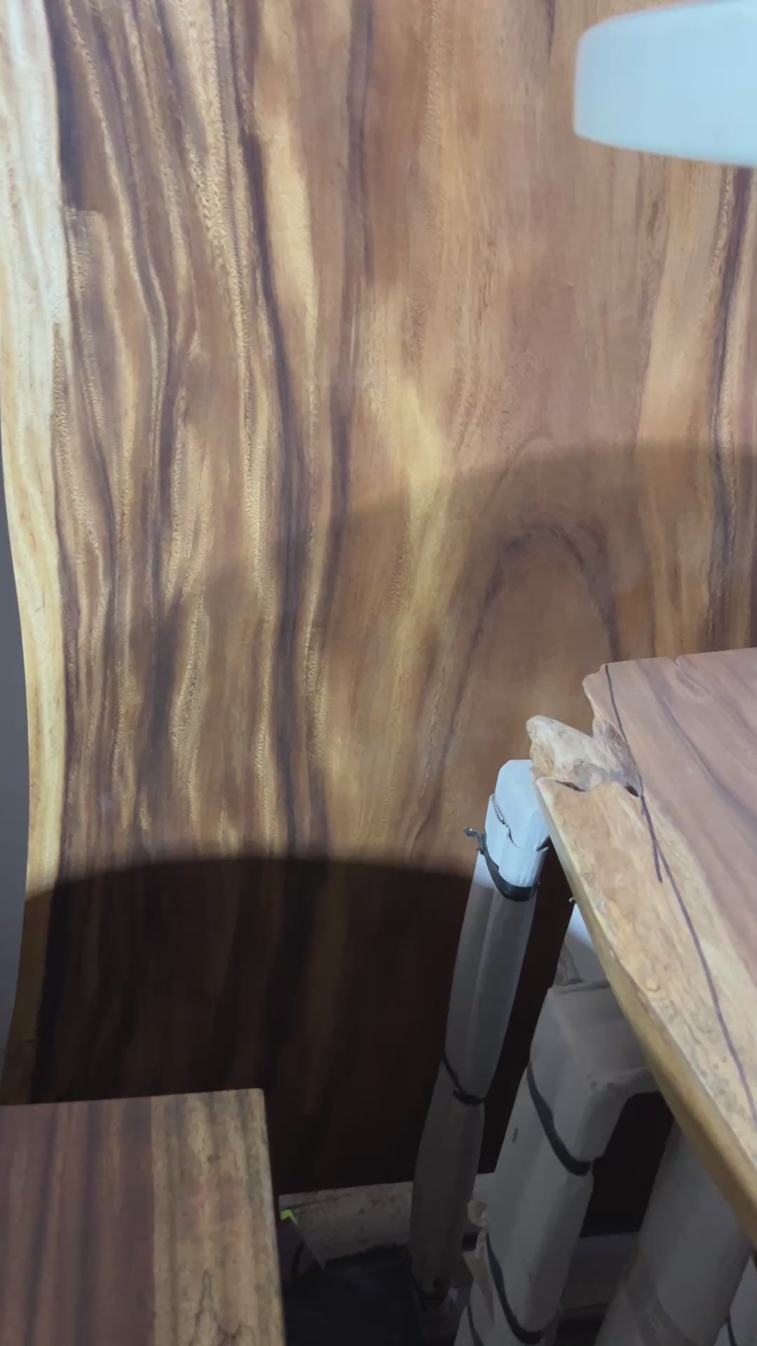 No. 9 – 150” Live Edge Dining Table – Acacia Slab with Limestone Base