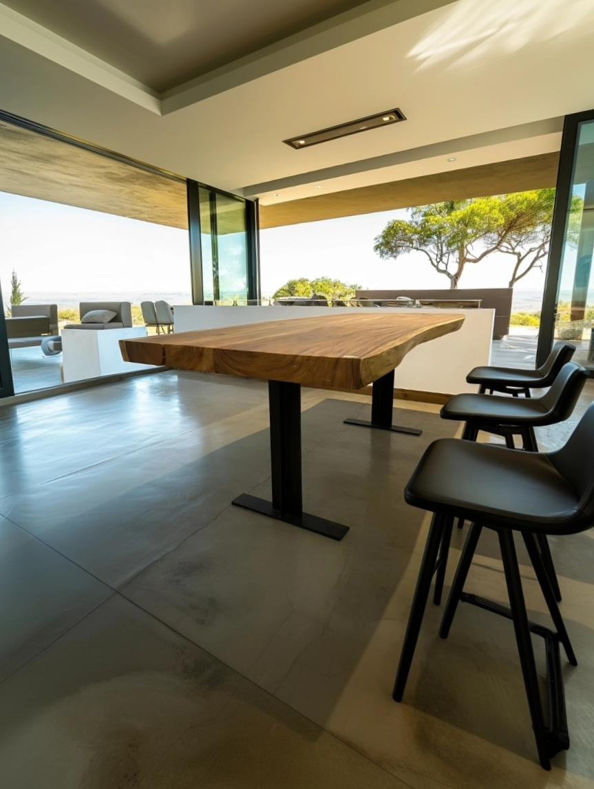 No. 19 – 79” Live Edge Dining Table – Acacia Slab with Black Metal Base