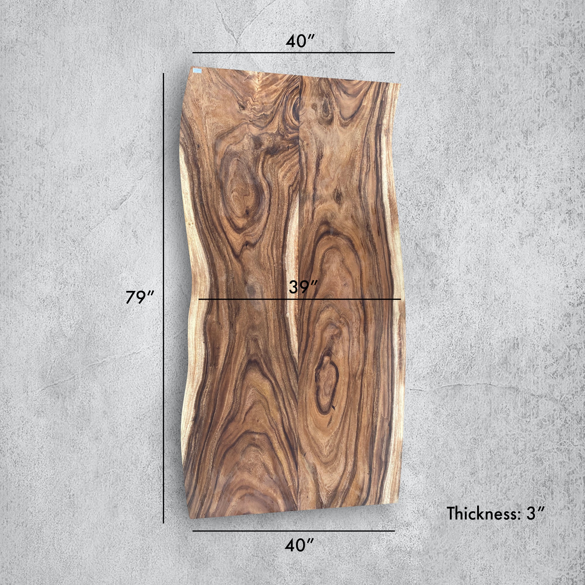 No. 19 – 79” Live Edge Dining Table – Acacia Slab with Black Metal Base