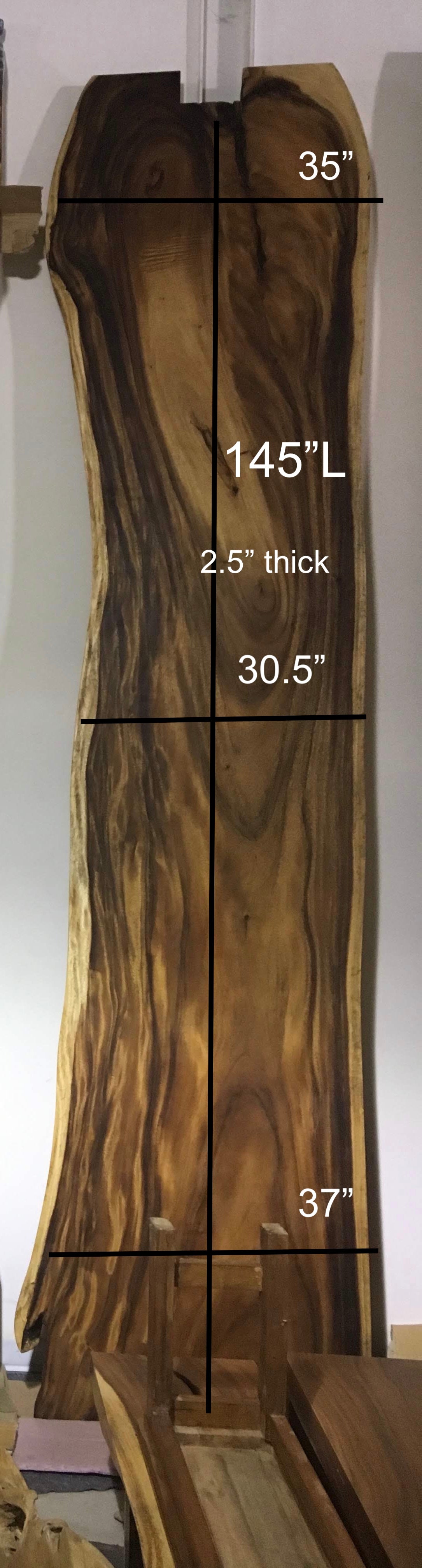 No. 9 – 150” Live Edge Dining Table – Acacia Slab with Limestone Base