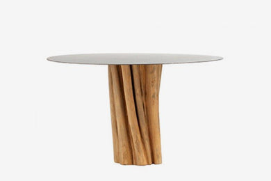 ARKA Living DINING Iron Top w/ natural trunk base round dining table
