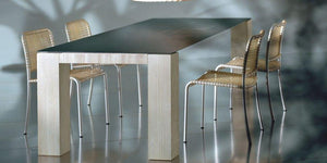 ARKA Living DINING Table, base in handbrushed solid pine, top in waxed iron plate