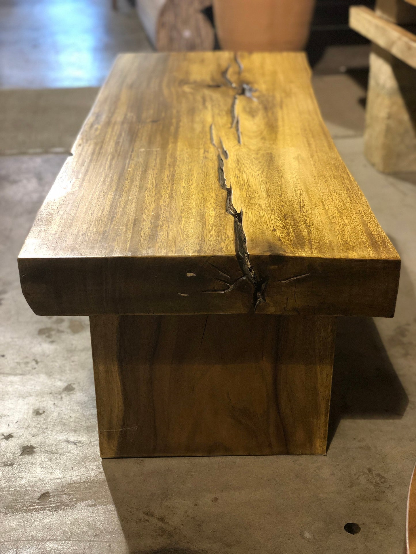 Live Edge Bench or Coffee Table with wood Base | Natural Wooden Slab and Base