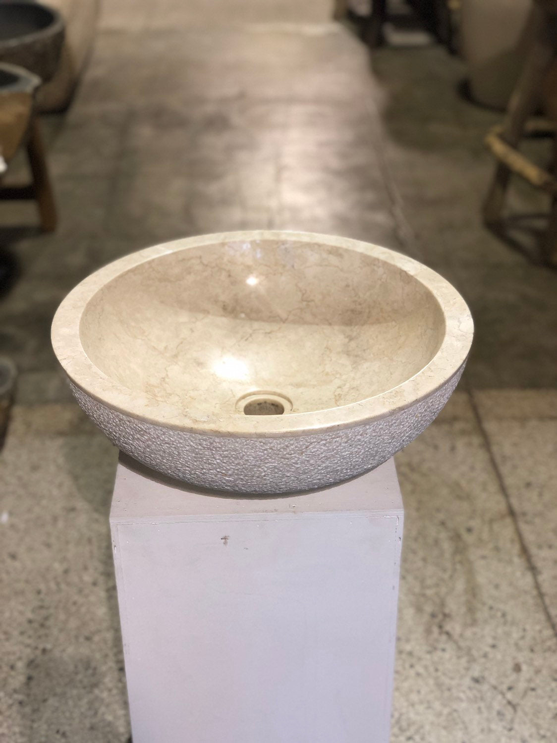 Natural Marble Vessel Sink | Hammer Finish Cream Color