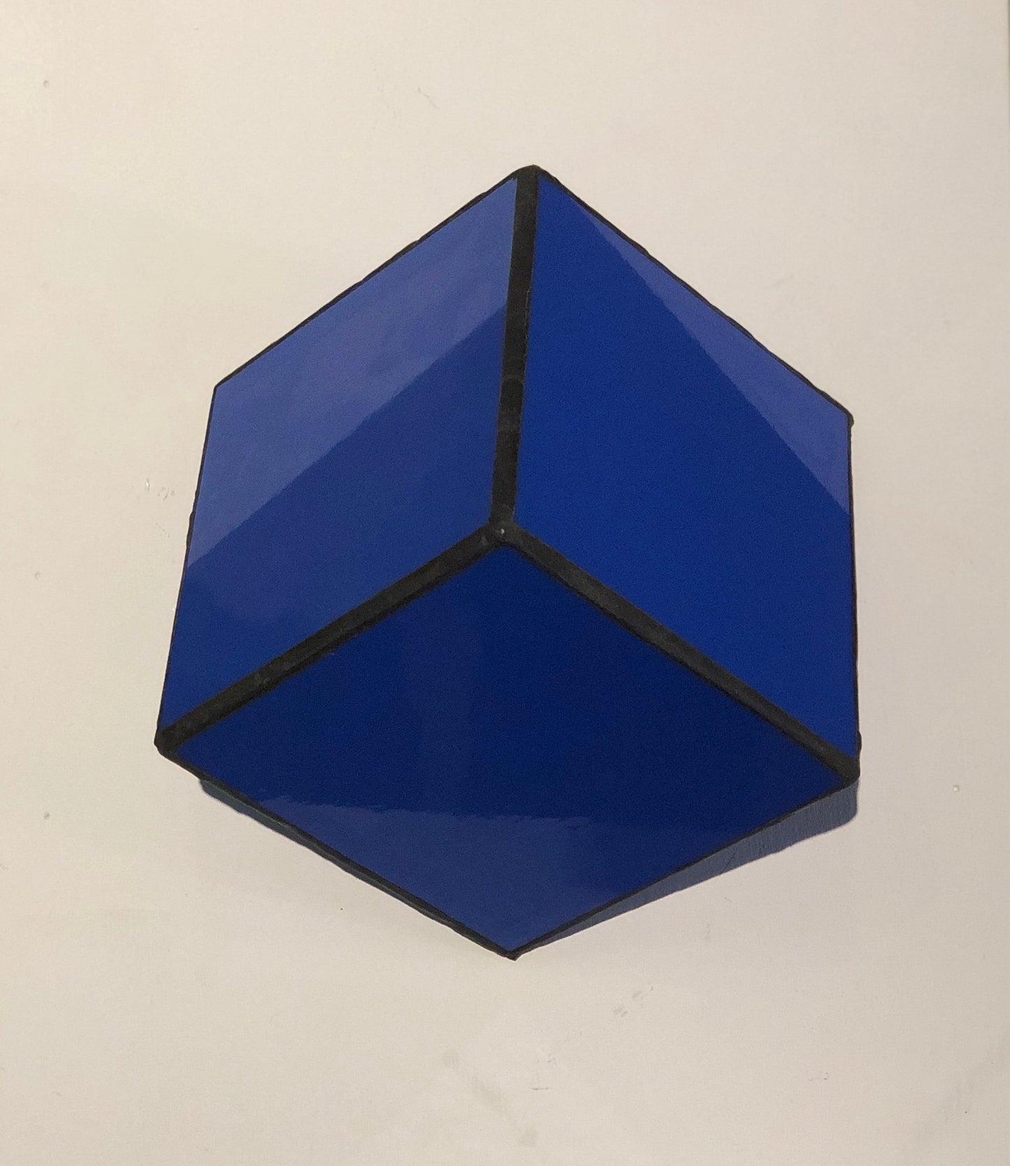 Stained Solid purple blue glass 3D geometric cube wall or table top decoration Sculpture Tiffany technique - Large, Platonic Solid