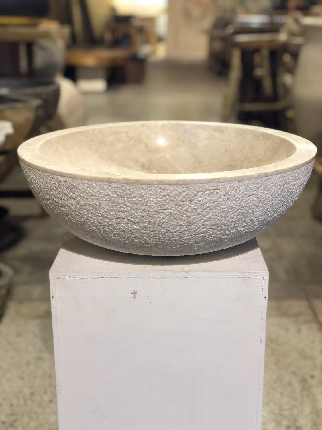 Natural Marble Vessel Sink | Hammer Finish Cream Color