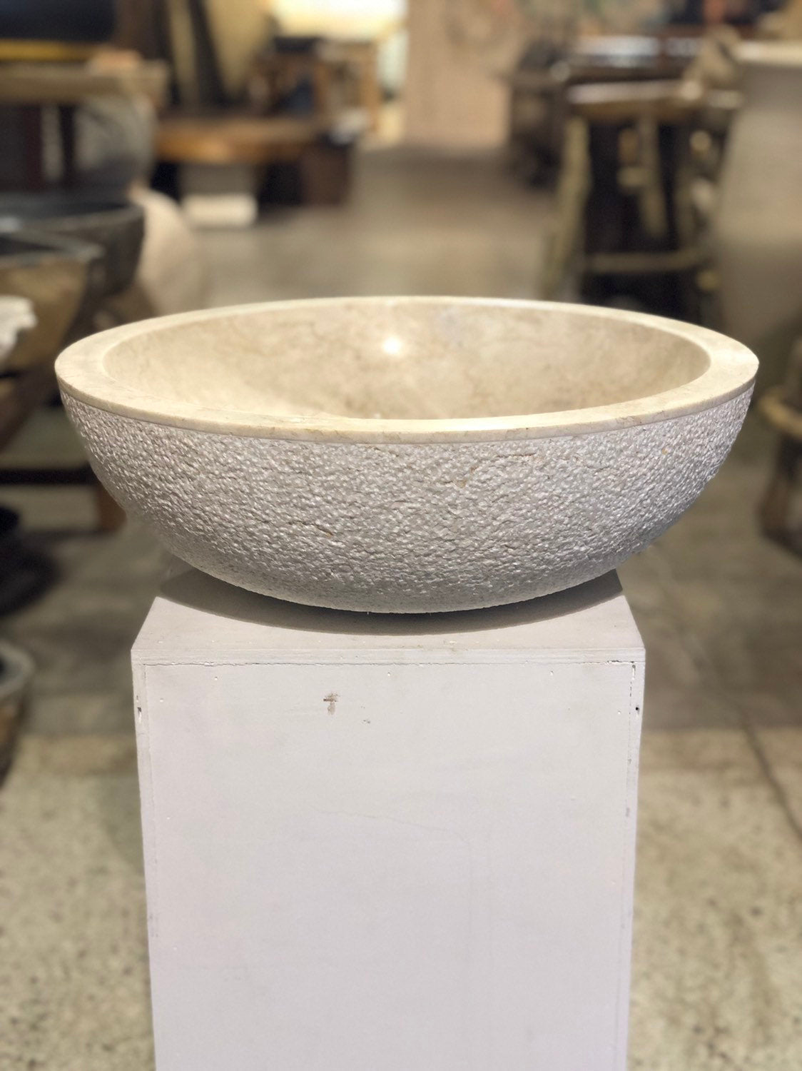 Natural Marble Vessel Sink | Hammer Finish Cream Color