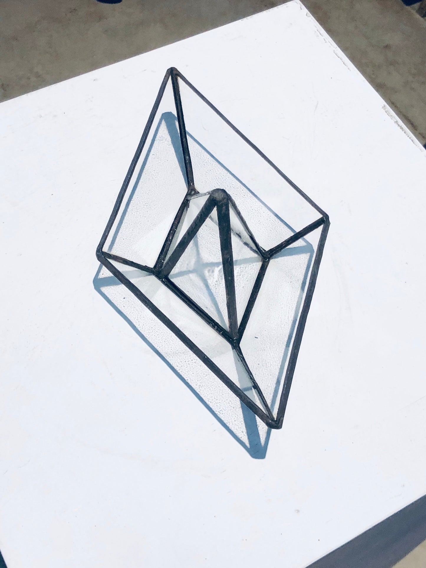 Stained clear glass 3D paper origami style sailing boat table top decoration Sculpture Tiffany technique - Small