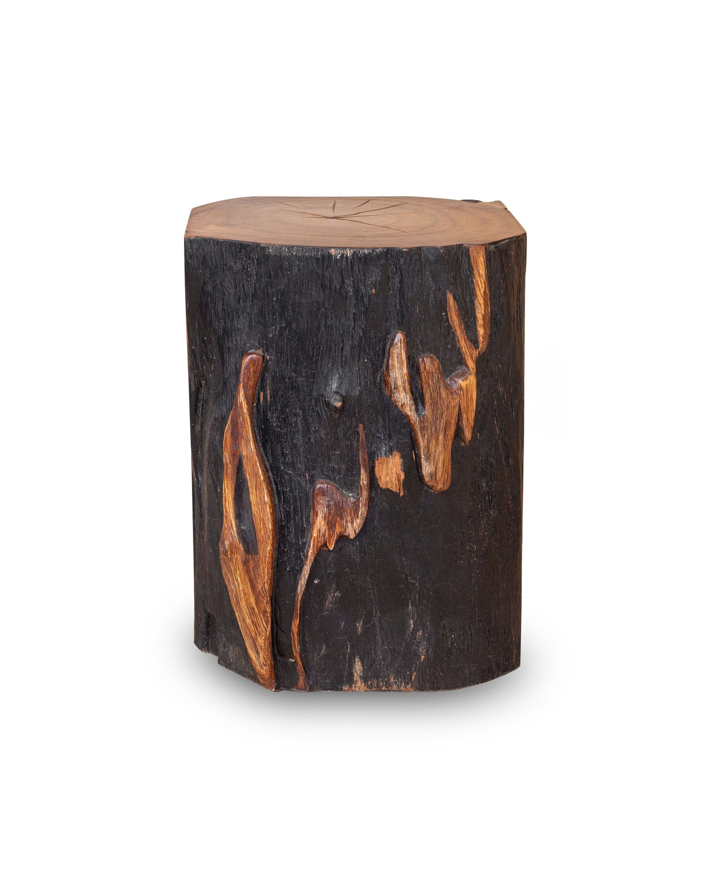 Square Solid Acacia Wood Side Table, Black and Brown Natural Tree Stump Stool or End Table #6