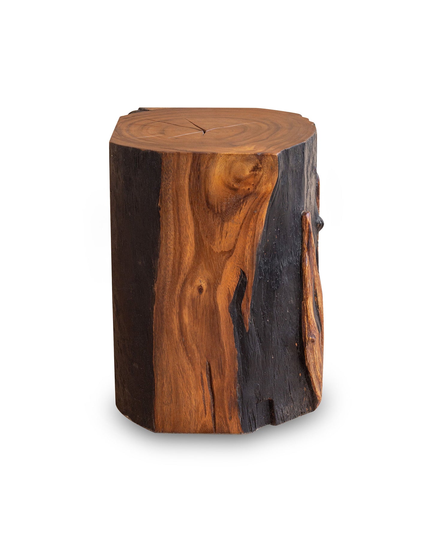 Square Solid Acacia Wood Side Table, Black and Brown Natural Tree Stump Stool or End Table #6