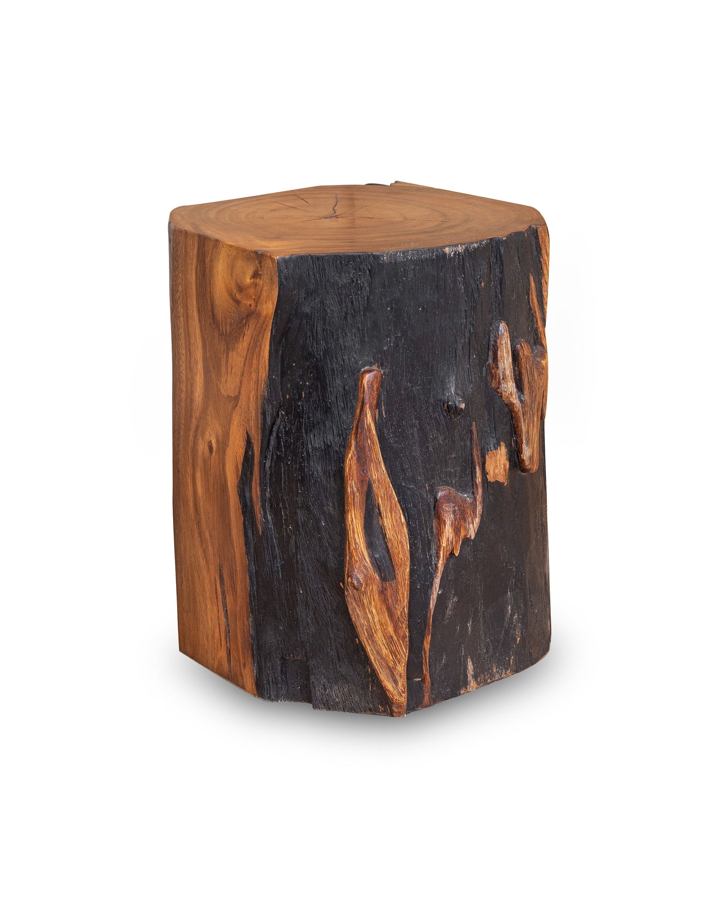 Square Solid Acacia Wood Side Table, Black and Brown Natural Tree Stump Stool or End Table #6