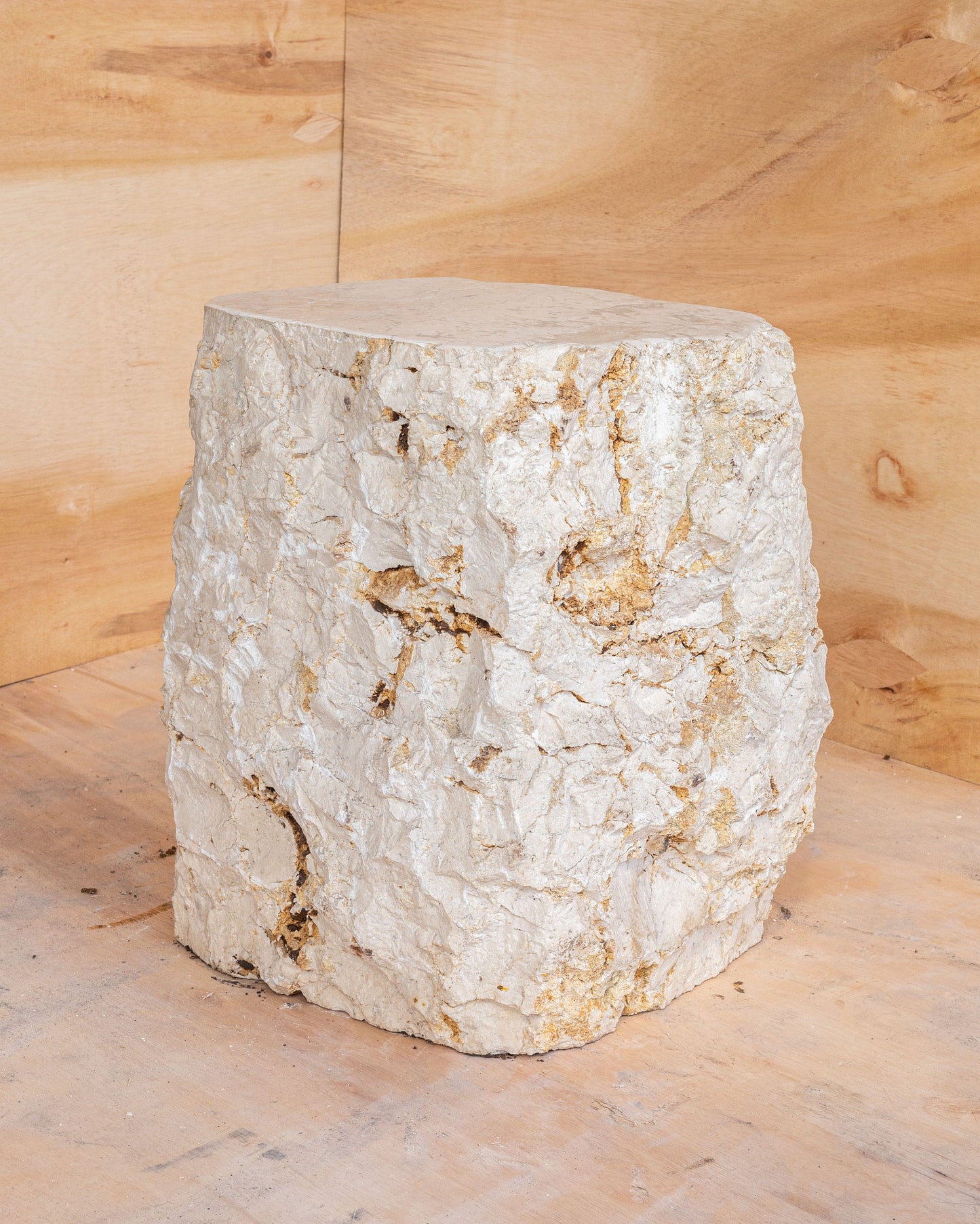 Natural Light Marble Side Table Block, Hammer Hit Edges Solid Stool or End Table #4