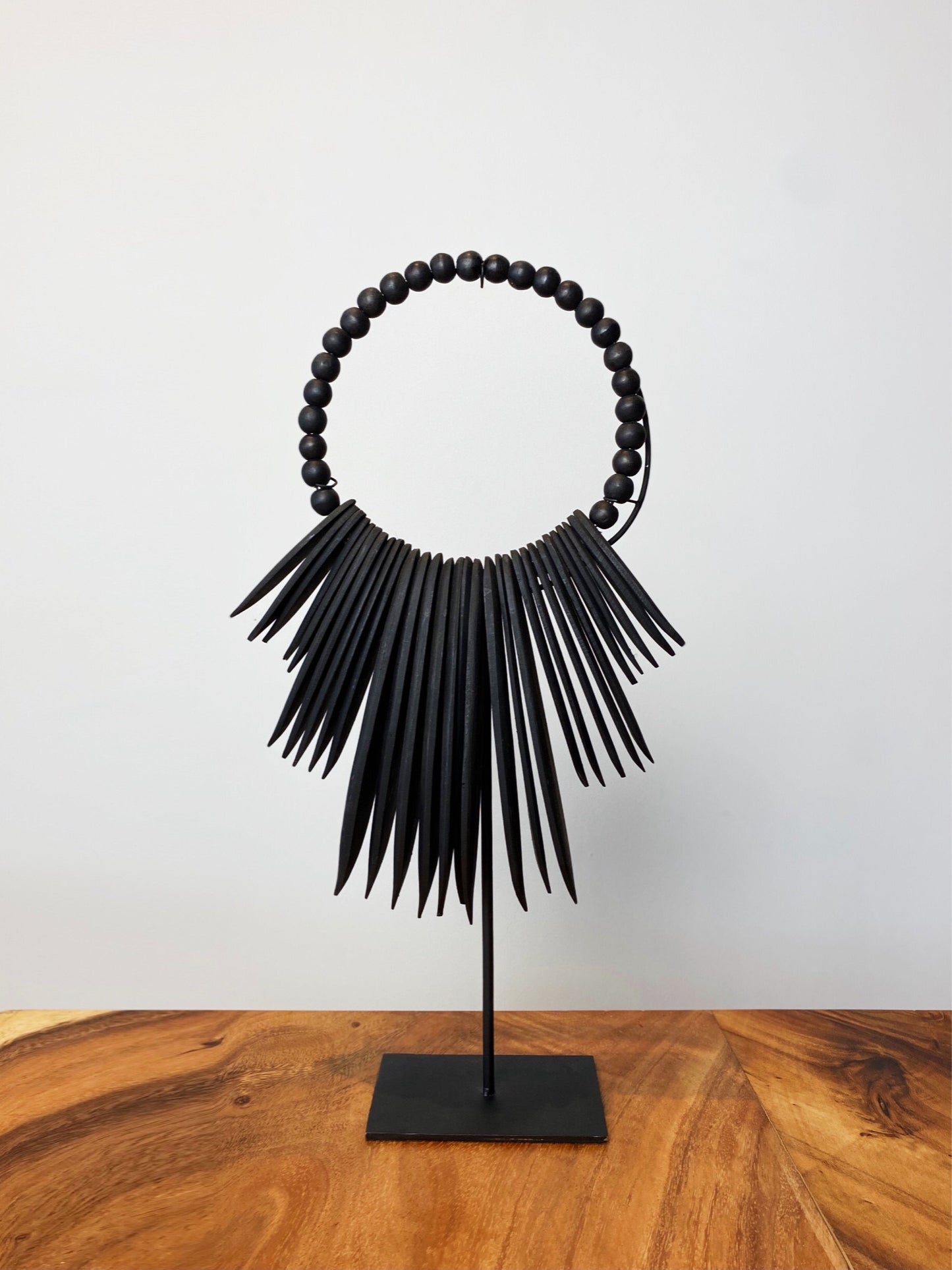 Wood Cuttlefish Necklace on Metal Stand WHITE AND BLACK