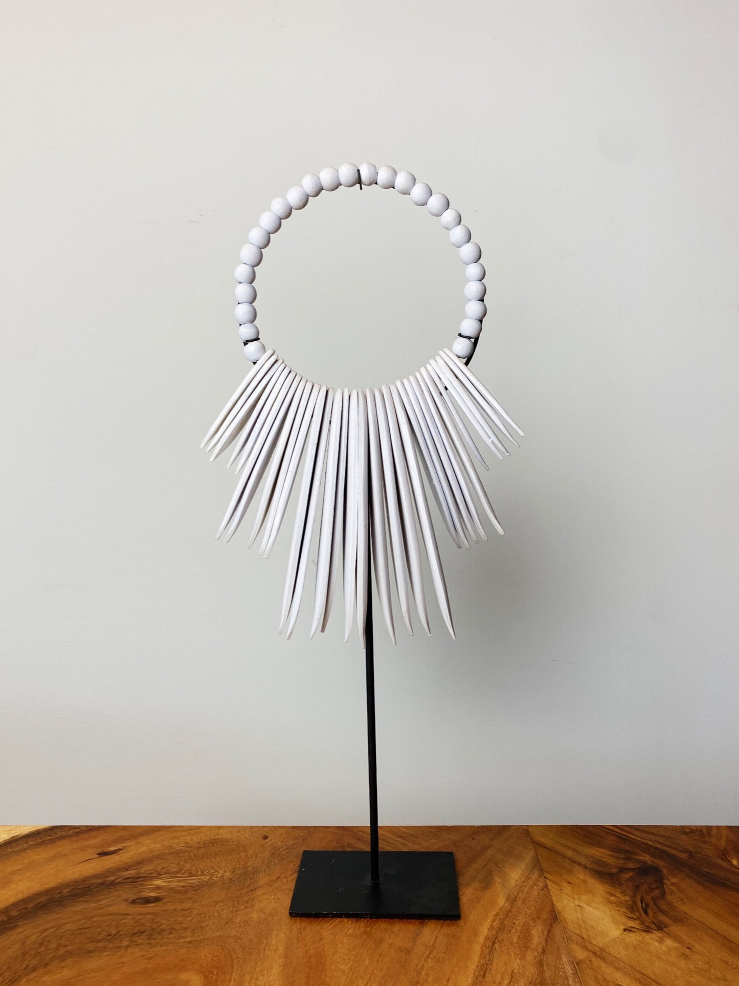 Wood Cuttlefish Necklace on Metal Stand WHITE AND BLACK