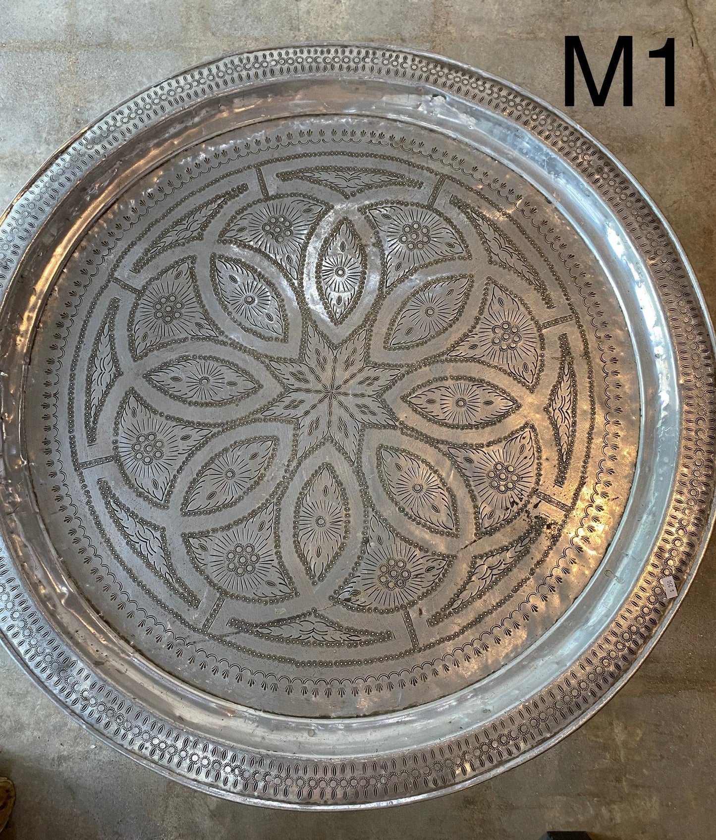 Vintage about 1970 Large moroccan tray table aluminum 34"
