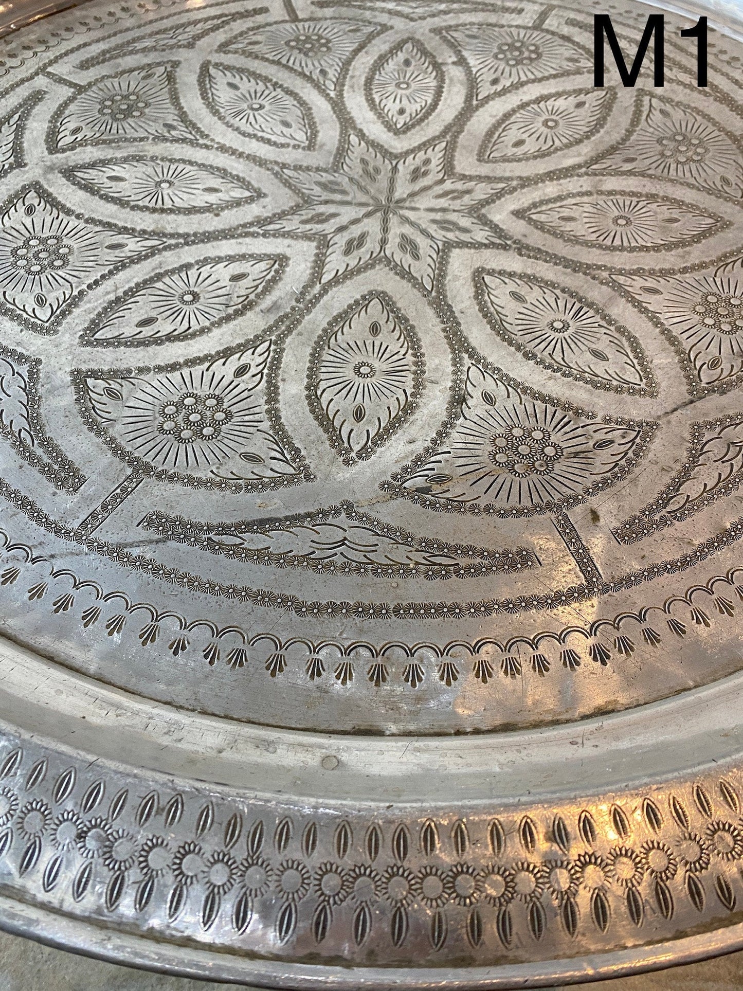 Vintage about 1970 Large moroccan tray table aluminum 34"