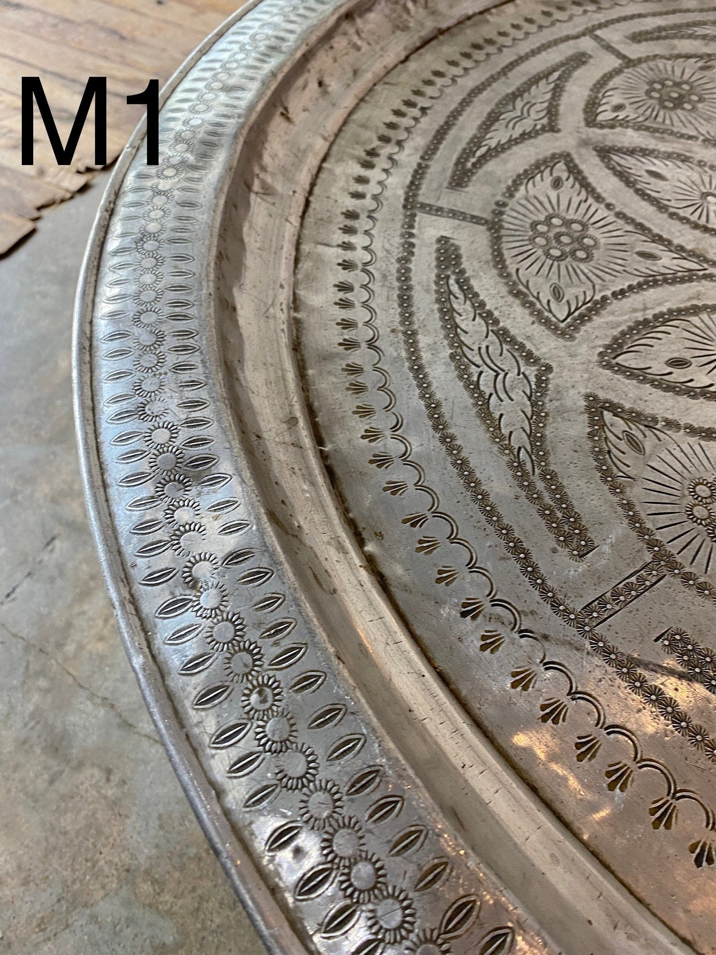Vintage about 1970 Large moroccan tray table aluminum 34"