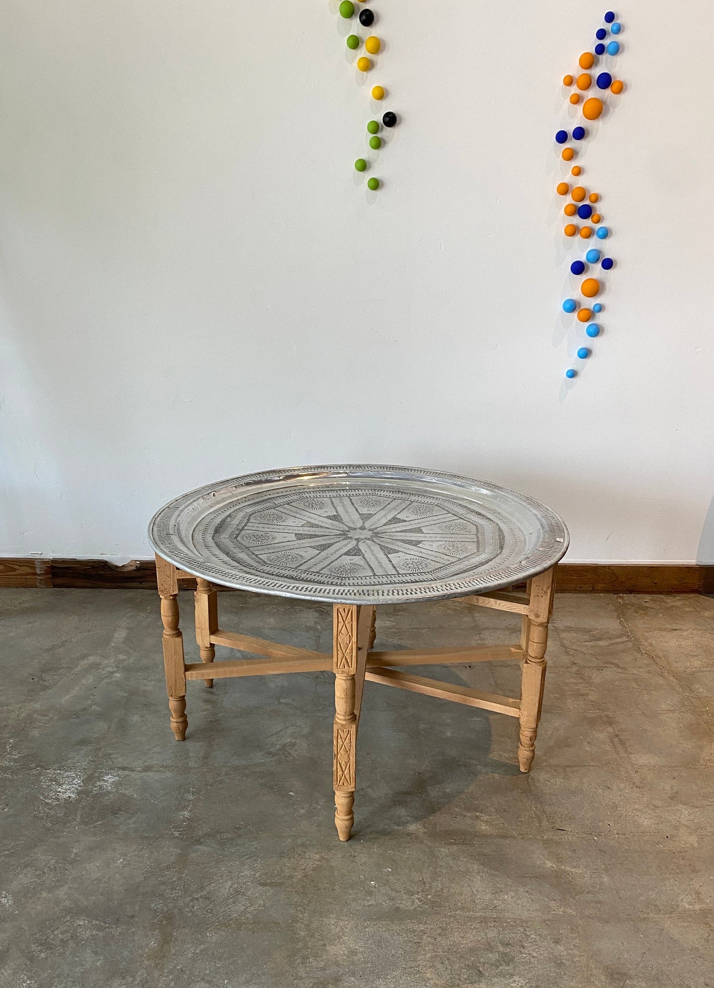 Vintage about 1970 Large moroccan tray table aluminum 34"