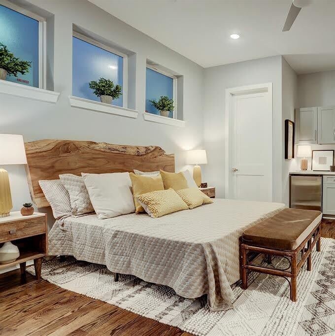 Live edge headboard king size bed, single wood piece