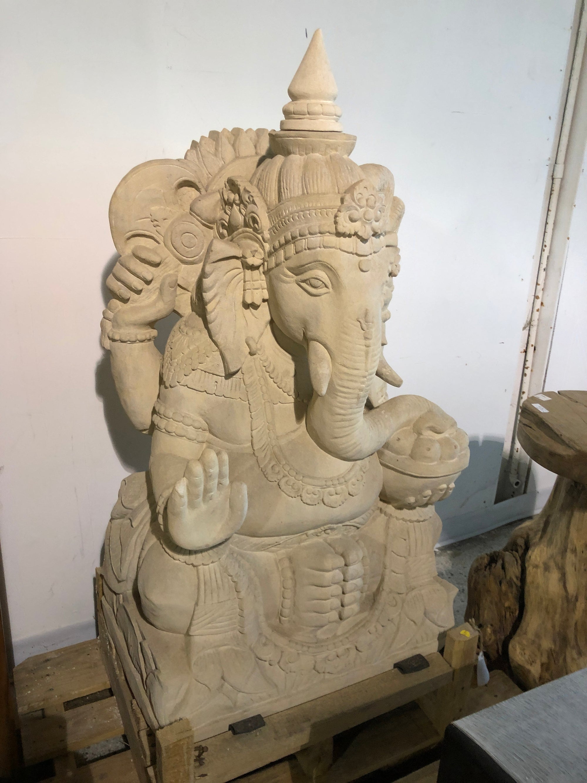 Sitting ganesha stone carving statue