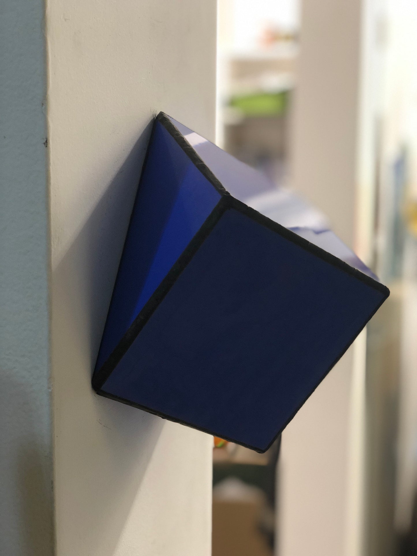 Stained Solid purple blue glass 3D geometric cube wall or table top decoration Sculpture Tiffany technique - Large, Platonic Solid