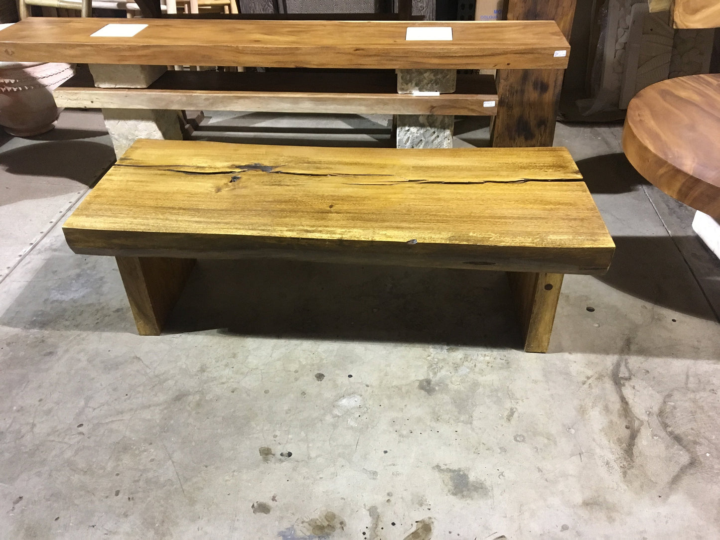 Live Edge Bench or Coffee Table with wood Base | Natural Wooden Slab and Base