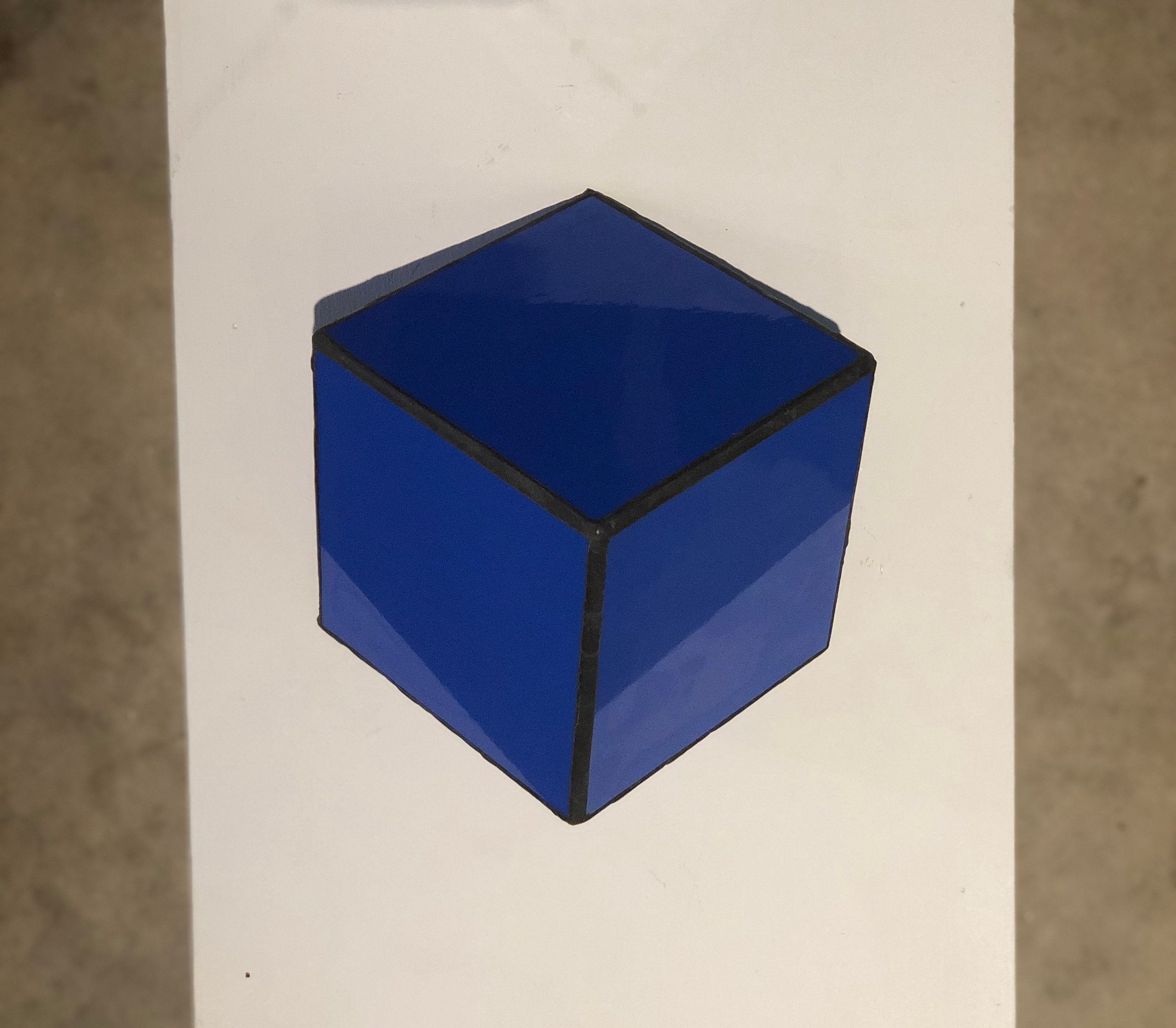 Stained  Solid purple blue glass 3D geometric cube wall or table top decoration Sculpture Tiffany technique - Large, Platonic Solid
