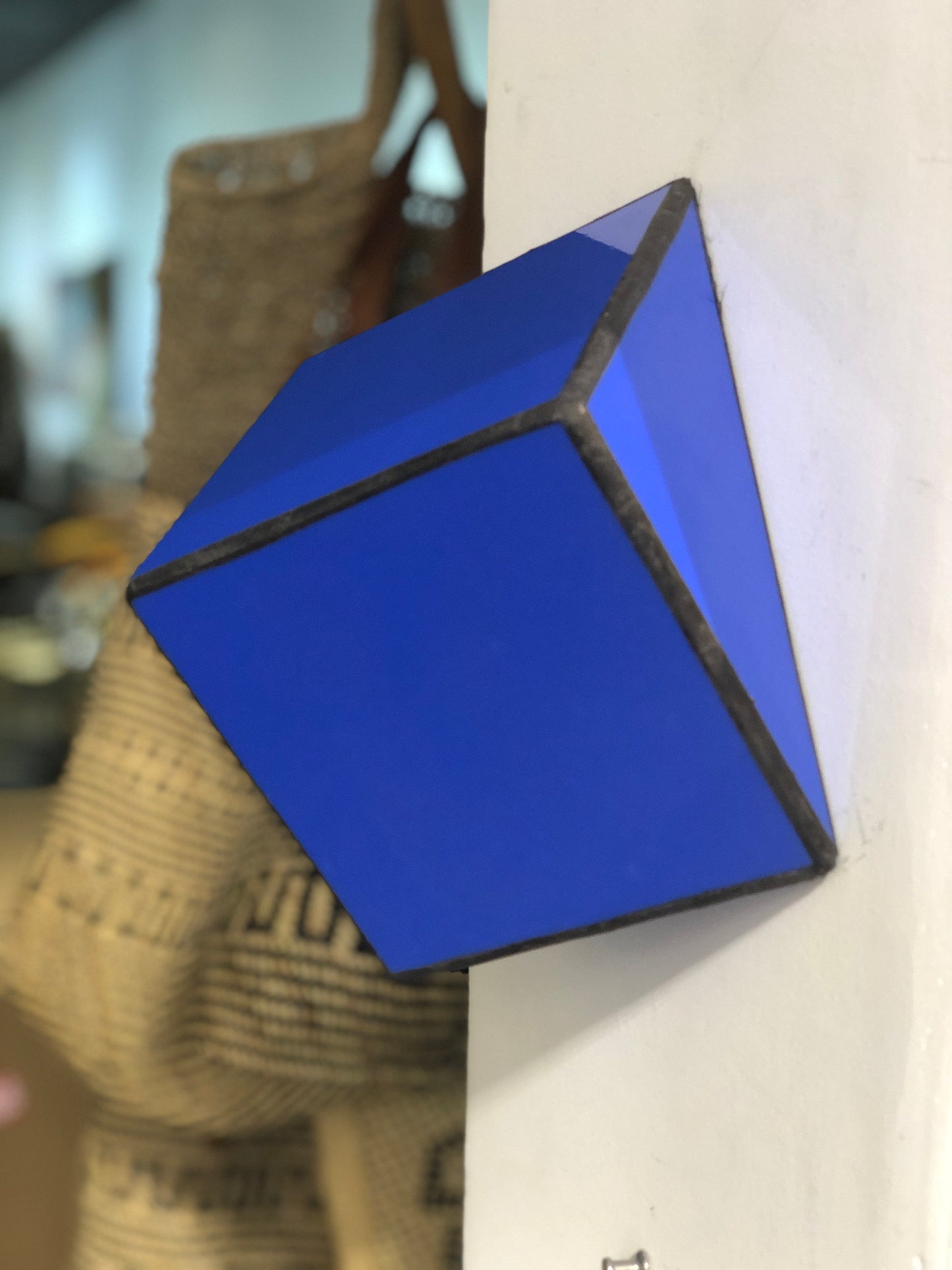 Stained Solid purple blue glass 3D geometric cube wall or table top decoration Sculpture Tiffany technique - Large, Platonic Solid