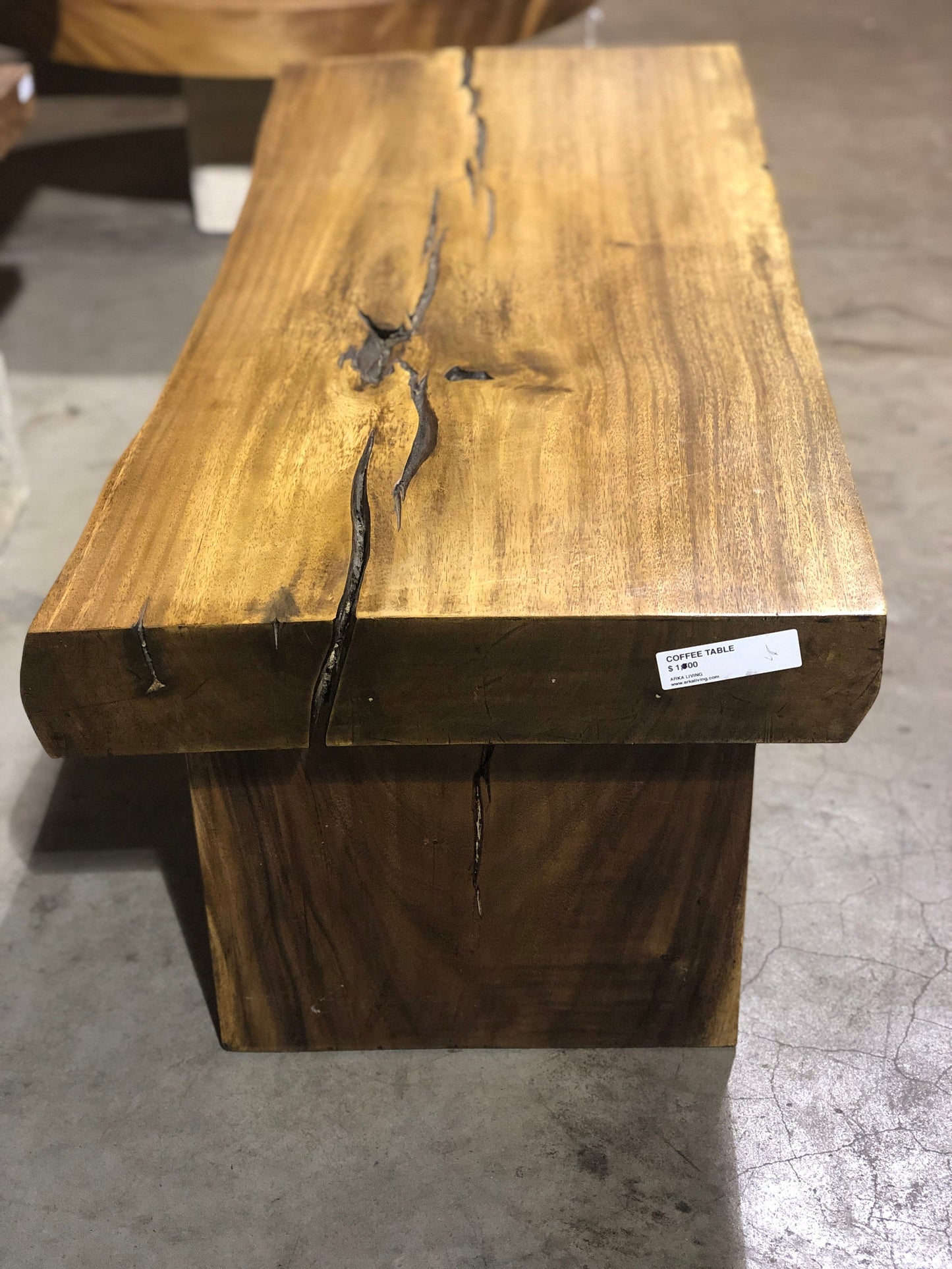 Live Edge Bench or Coffee Table with wood Base | Natural Wooden Slab and Base