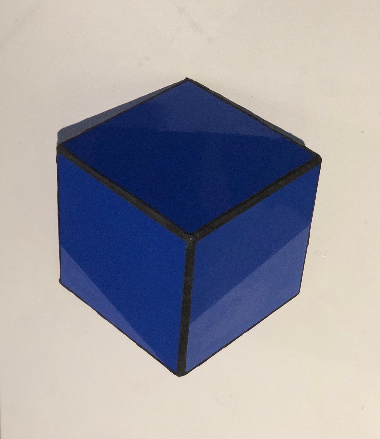 Stained Solid purple blue glass 3D geometric cube wall or table top decoration Sculpture Tiffany technique - Large, Platonic Solid