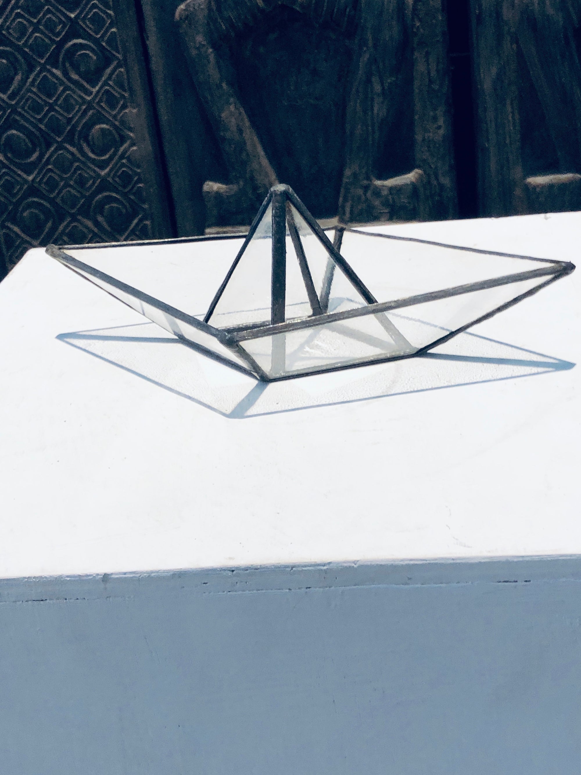 3D Origami Stained Glass Boat - transparent wall or surface Sculpture Decor