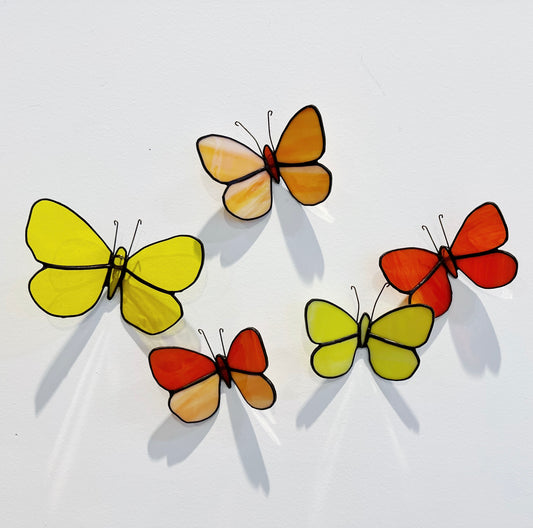 Handmade Stained Glass Butterflies - Tiffany Style - Set of 5 by Lula Azorey | Wall Decor