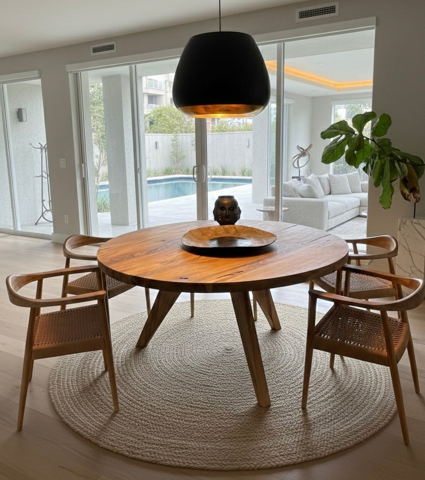 Round Live Edge Dining Table Solid Pacific Walnut Slab with Wood Base