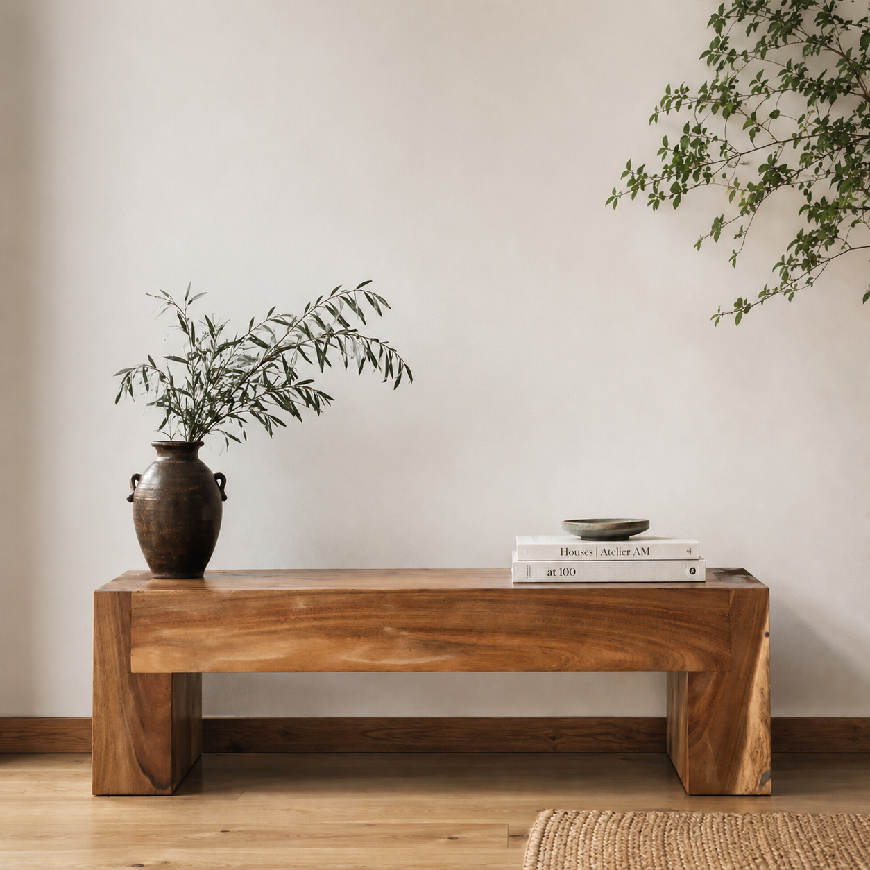 Live Edge Solid Pacific Walnut Wood Bench