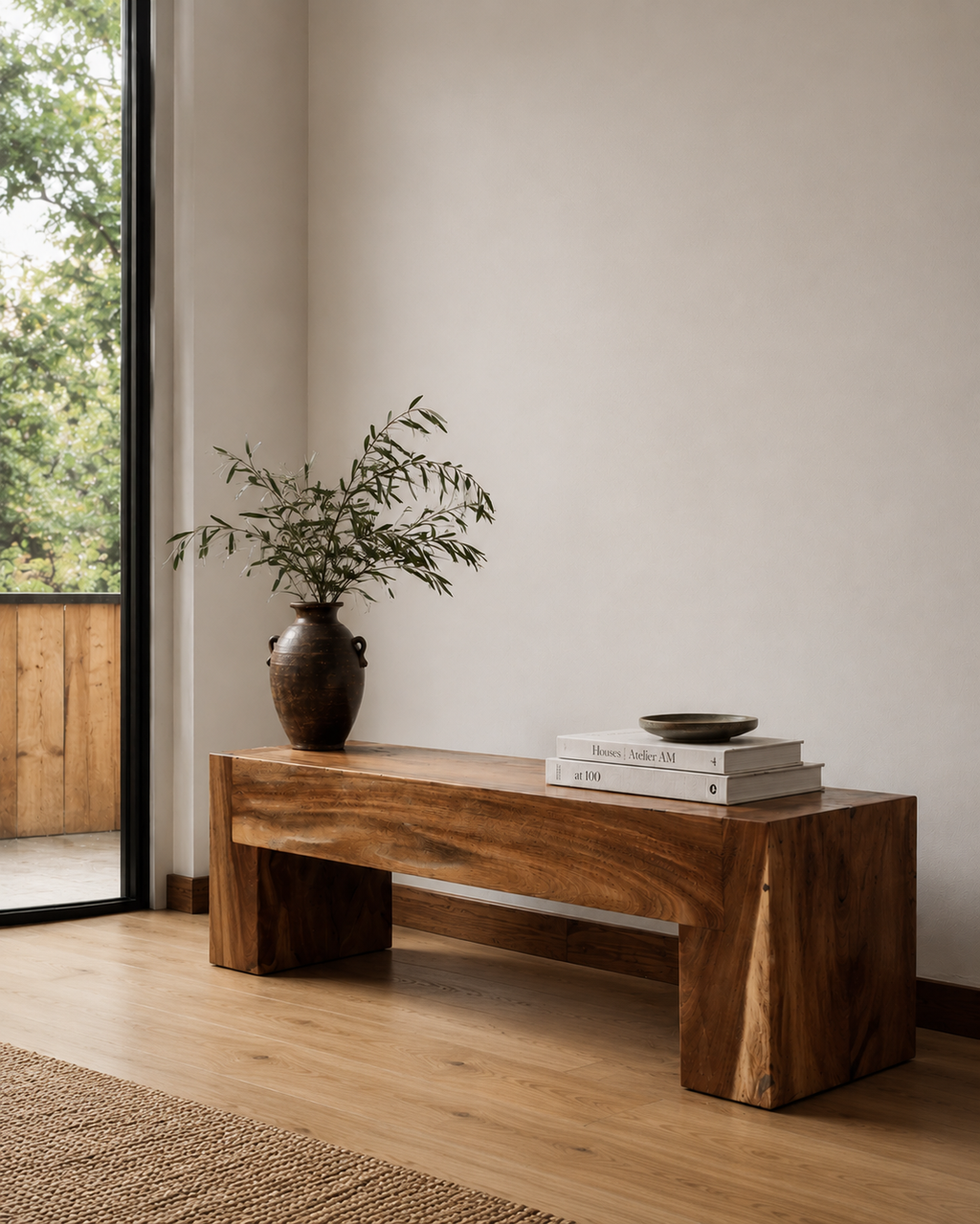 Live Edge Solid Pacific Walnut Wood Bench
