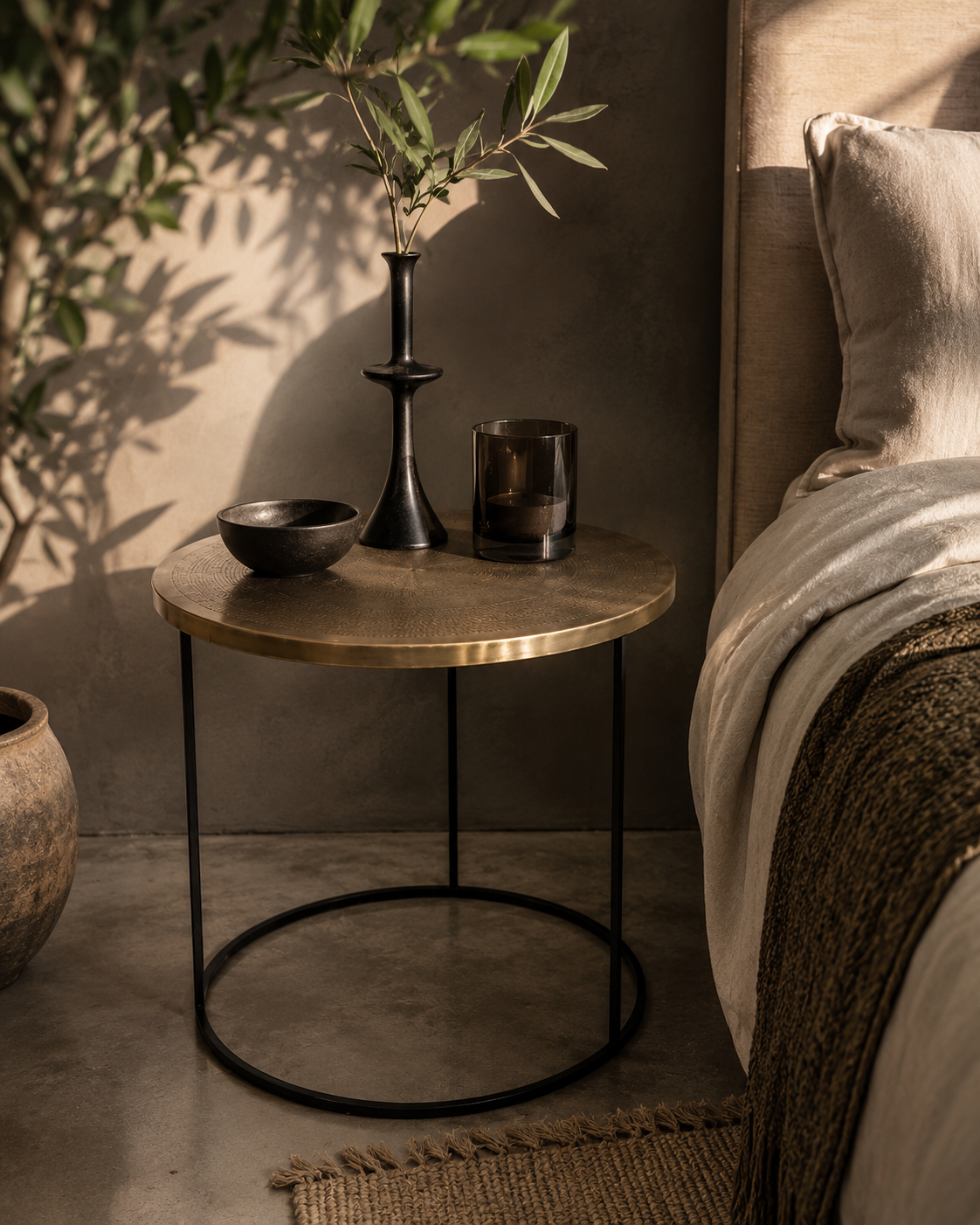 Hand Carved Bronze Moroccan End Table