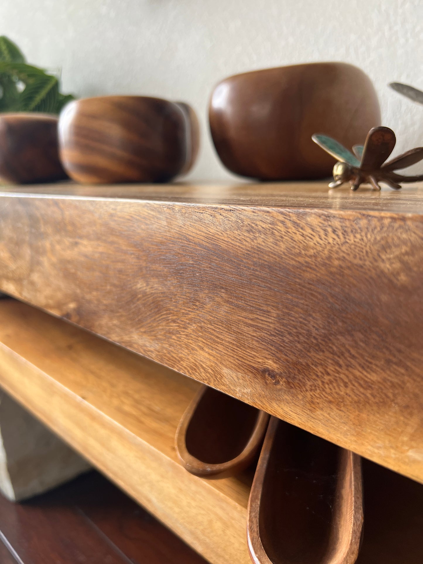 Solid Wood TV Console with Limestone Legs - Minimalist Rustic Design