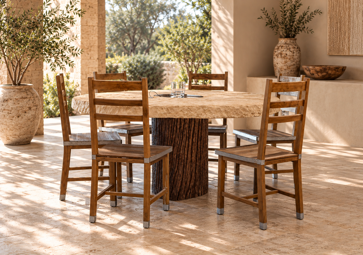 Limestone Dining Table, Tree Trunk Base