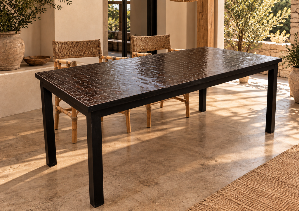 Large Zellige Tile Mosaic Rectangular Dining Table, VARIES IN SIZE AND COLOR