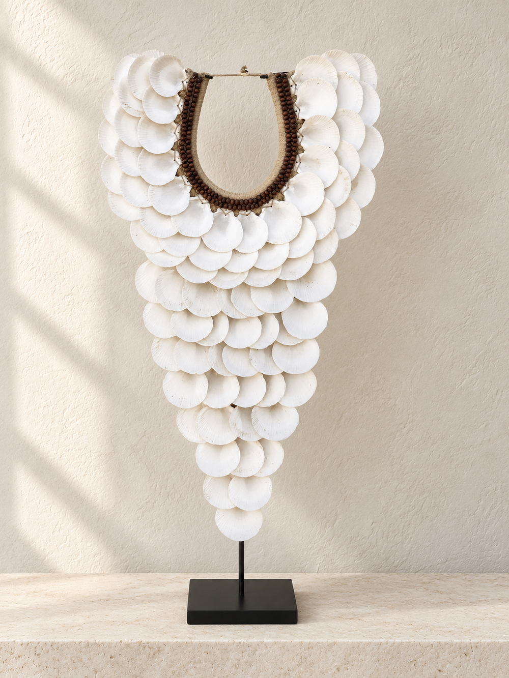 Extra Large Papua Tribal Shell Necklace on Metal Stand