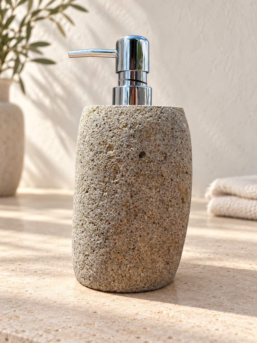 Large Stone Soap Dispenser with Pump, Natural River Stone Bathroom, Kitchen, Studio Accessory