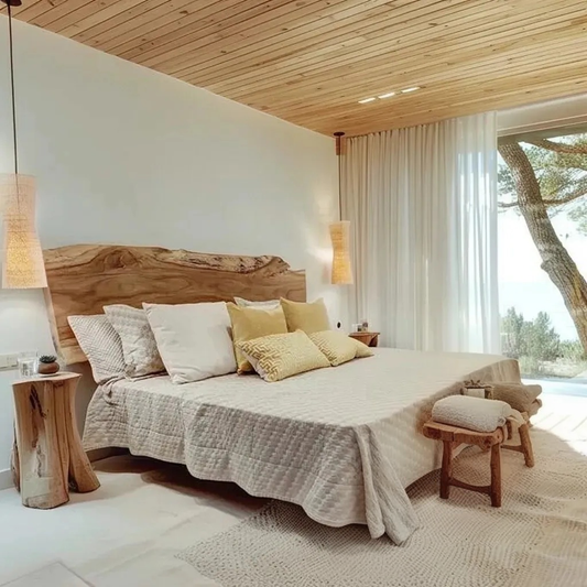Live edge headboard king size bed, single wood piece