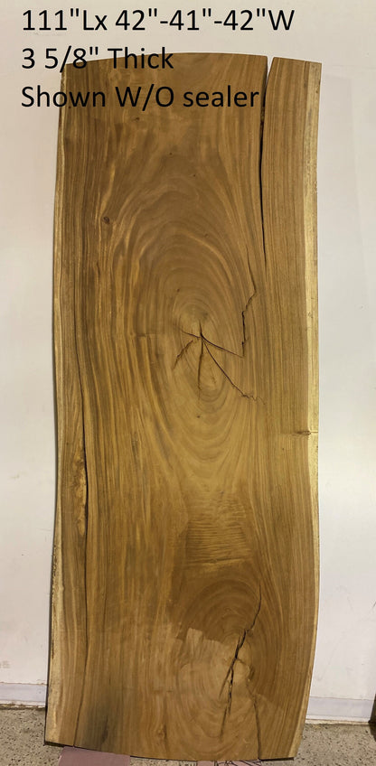 No. 1 – 111” Live Edge Dining Table – Sealed Acacia Slab with Black Metal Base