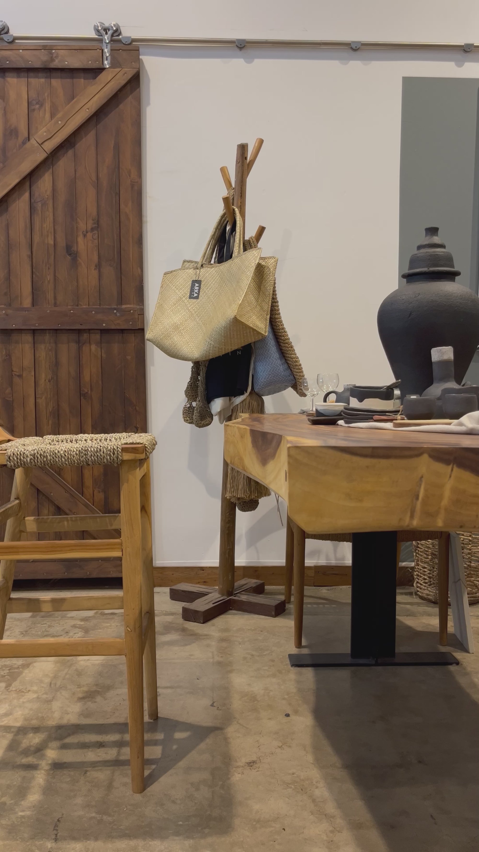 Natural Raffia bar stool on Teak wood