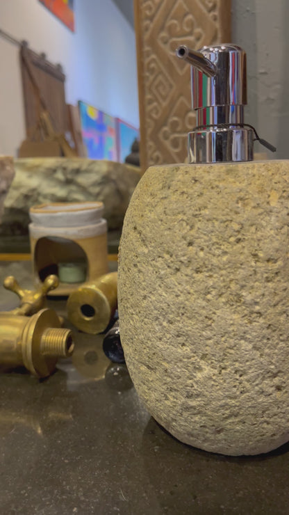 Stone Soap Dispenser with Pump, Natural River Stone Bathroom, Kitchen, Studio Accessory