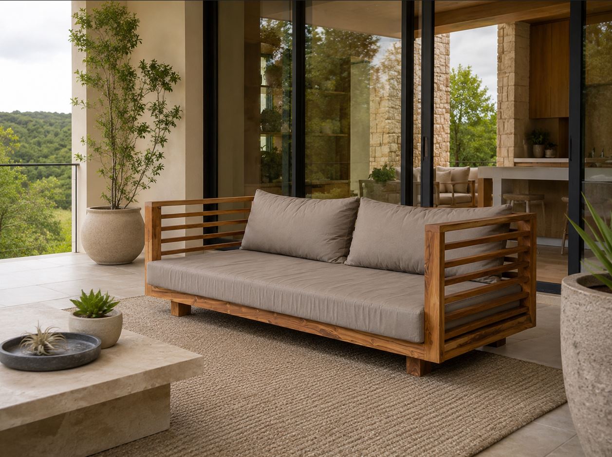 Solid Teak Indoor Outdoor Lounge Sofa with Cushions