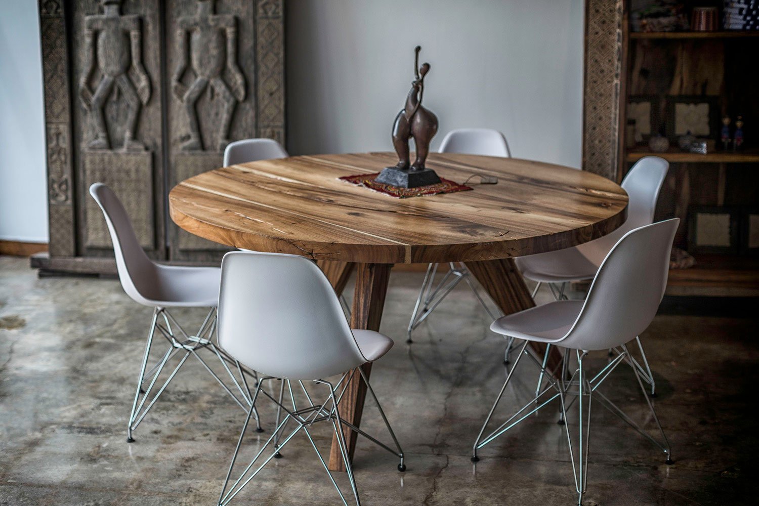 No. 33 – 63” Round Live Edge Dining Table – Solid Acacia Slab with Wood Base