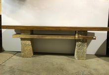 Load image into Gallery viewer, Live Edge Media Console, Single Wood Slabs on Limestone Base
