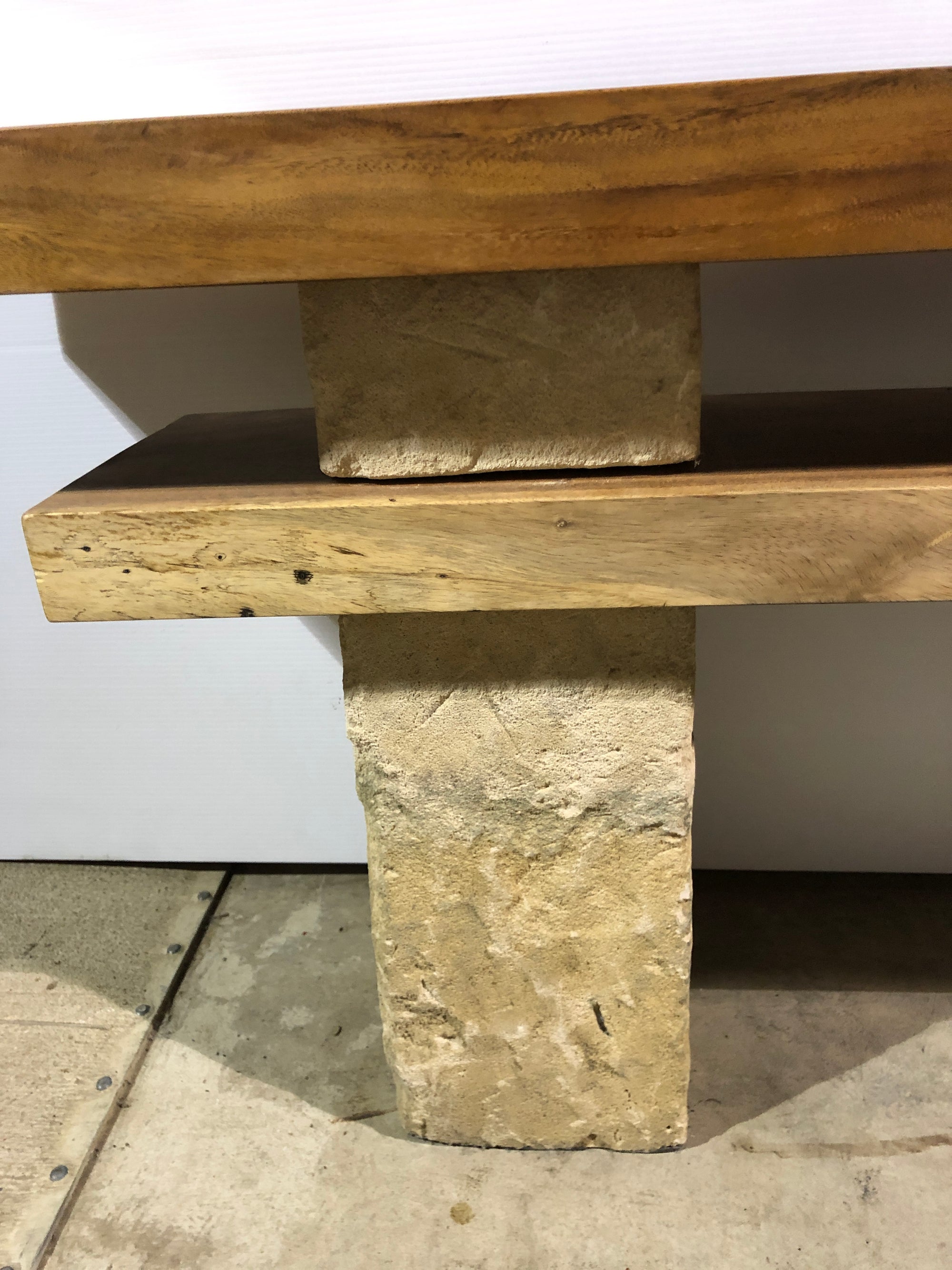 Low Live Edge console, Media Console, entry way table , Single Wood Slabs on Limestone Base